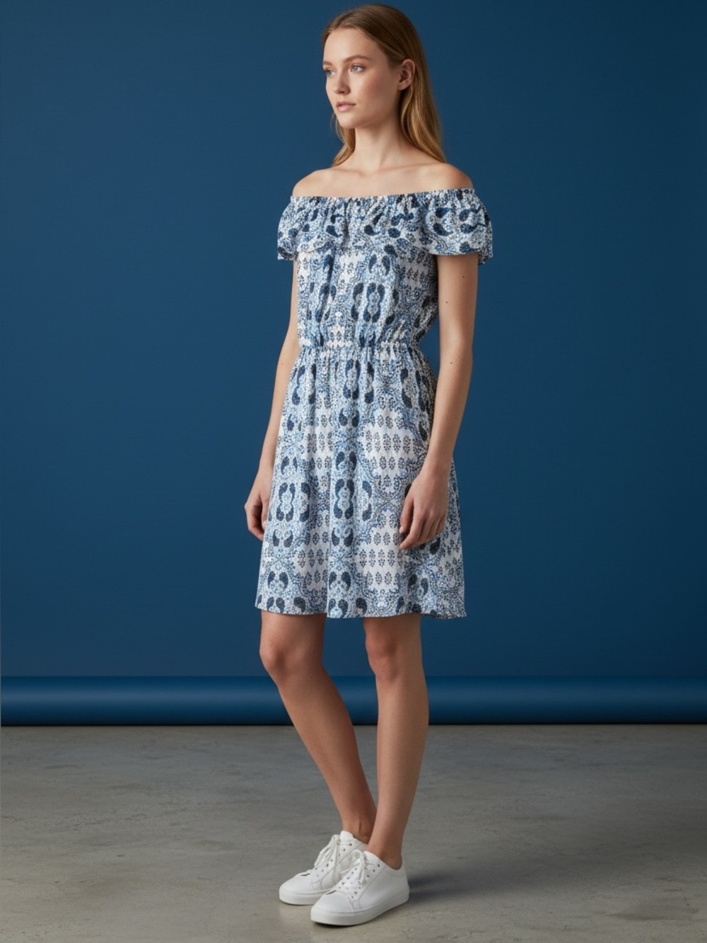 L'AGENCE Blue and White Patterned Dress